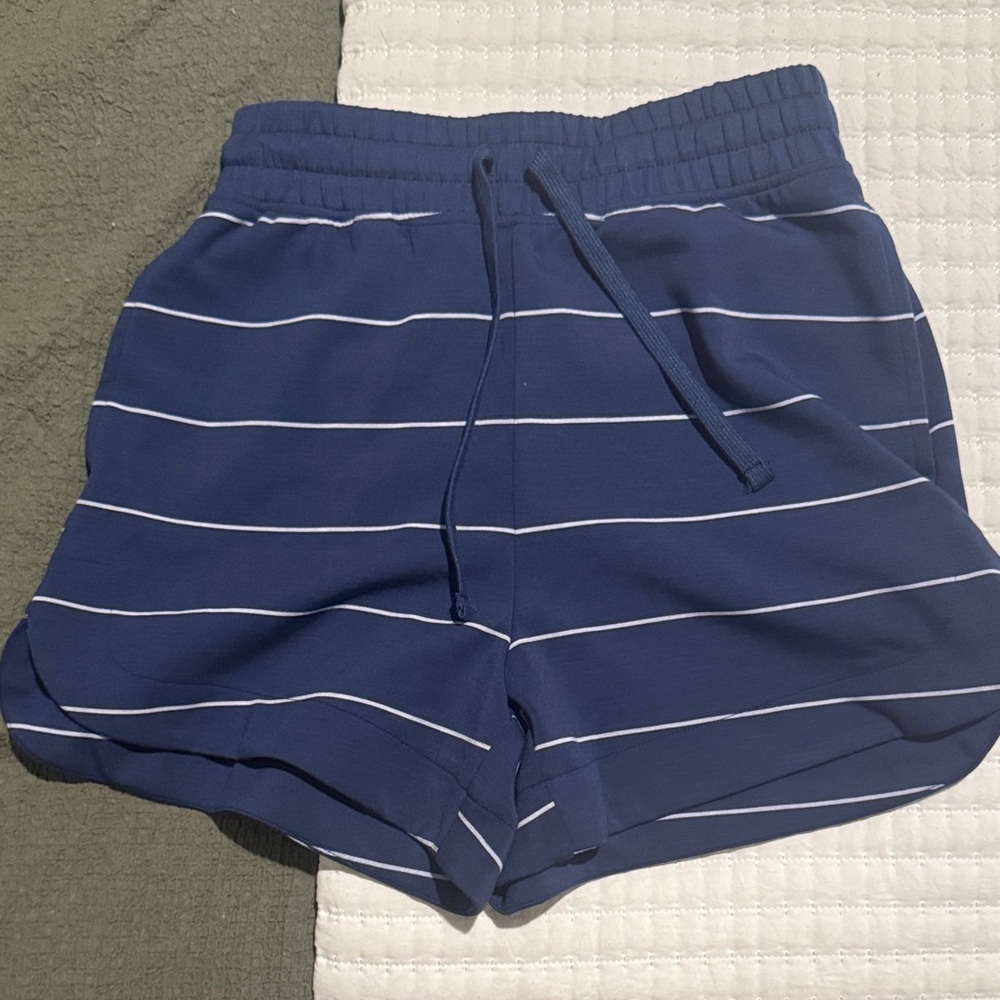 Blue Striped high rise Shorts